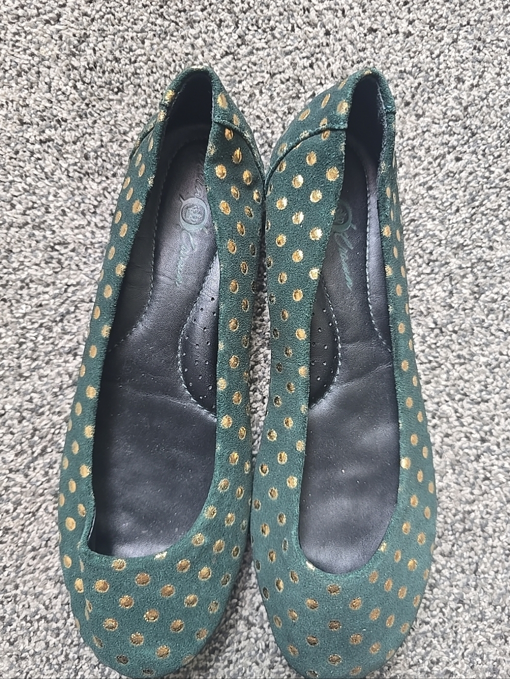 Born Crown Ballet Flats Womens 6 DarkGreen Suede Gold Spotted Round Toe Slip On - Picture 2 of 11